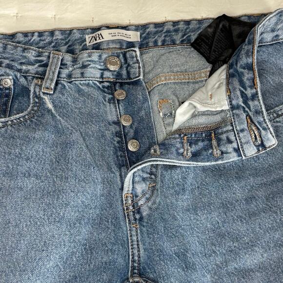 Zara Stone Wash Button Fly Jeans High Rise Straight Leg Women's 34 | Blue | EUC - Picture 3 of 11